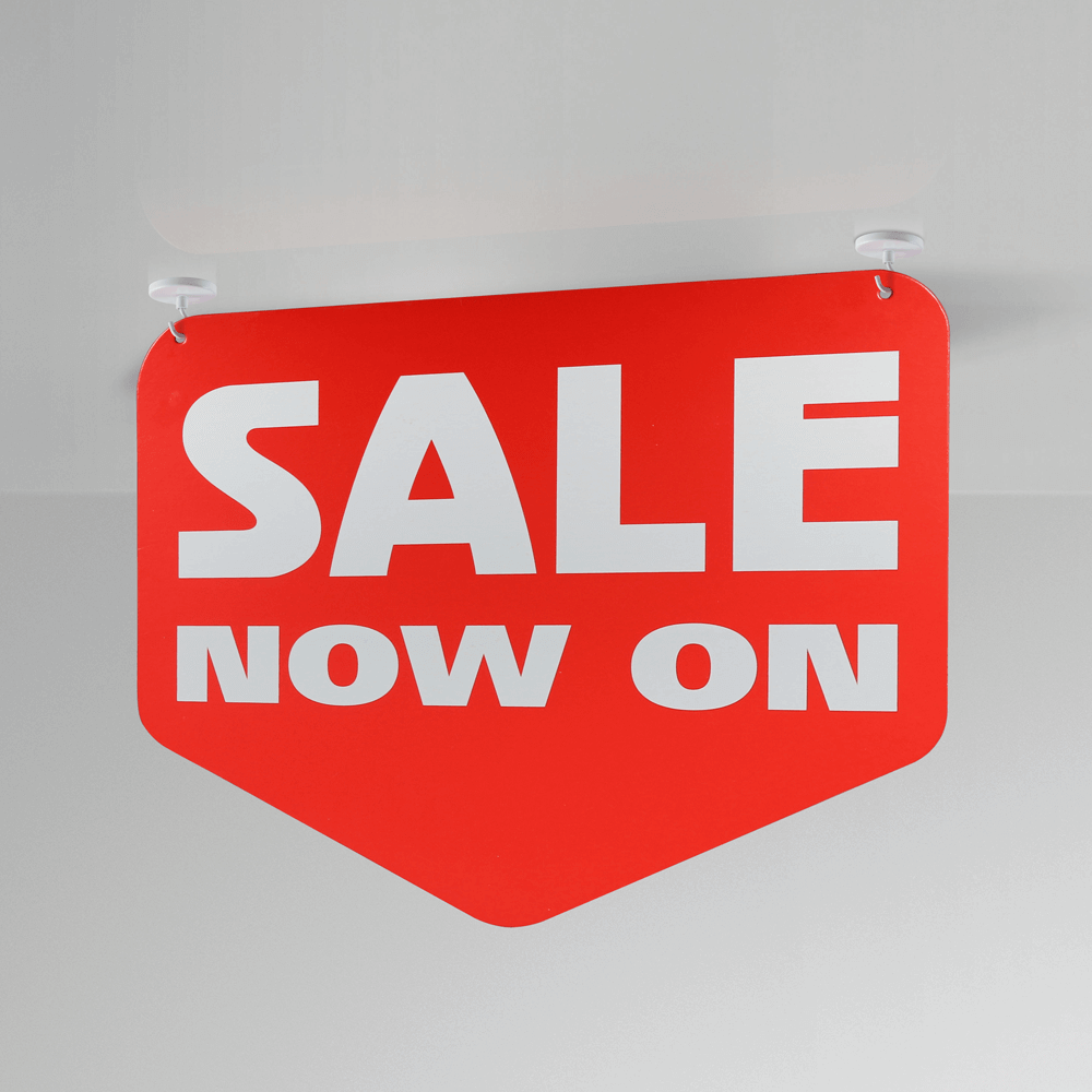 Hanging Sale Signs | Arrow Shaped | Red Suspended Sale Sign