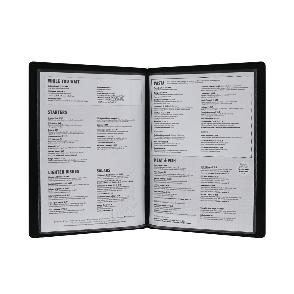 Faux Leather Backed Menu Covers | Can Hold 4 x A4 Sheets