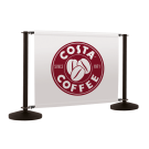Black cafe barriers with printed cafe banners