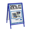 Blue sandwich board available with printed posters