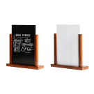 Wooden menu holder with a clear PET plastic or chalkboard insert