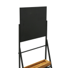 Ladder style shelving display with chalkboard header