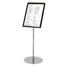 A3 or A4 display stand for posters with adjustable height and orientation