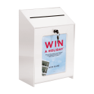 White lockable suggestion box with A5 poster holder