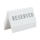These reserved table signs are tent-shaped and stackable