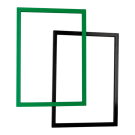Square showcard frames for poster display in black and green