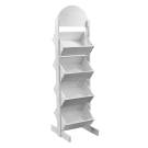 Wooden tiered display stand with a rustic white finish