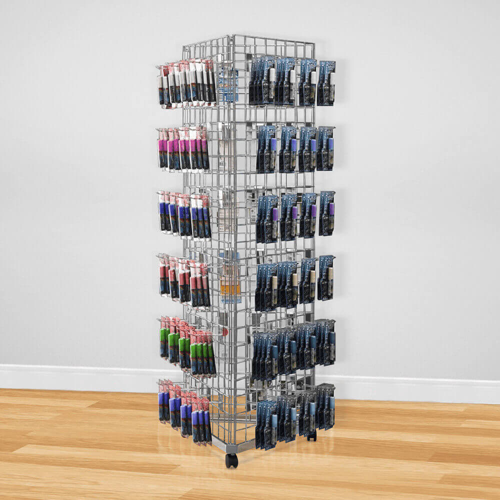 Three sided wheeled grid display stand