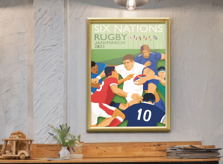 snap frame displaying a Six Nations poster in a restaurant