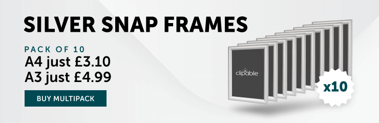 multipack of 10 silver a4 snap frames