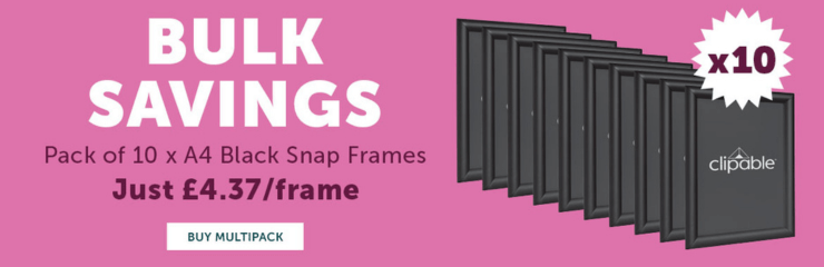 multipack of 10 black a4 snap frames