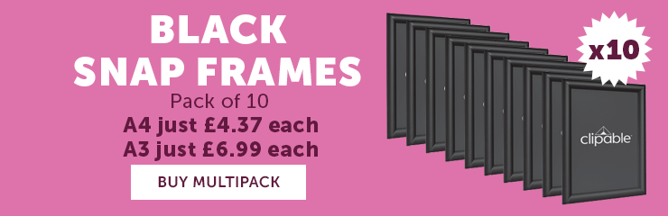 multipack of 10 black a4 snap frames