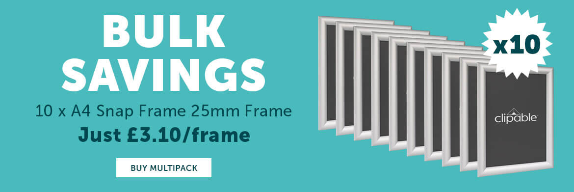 multipack of 10 silver a4 snap frames