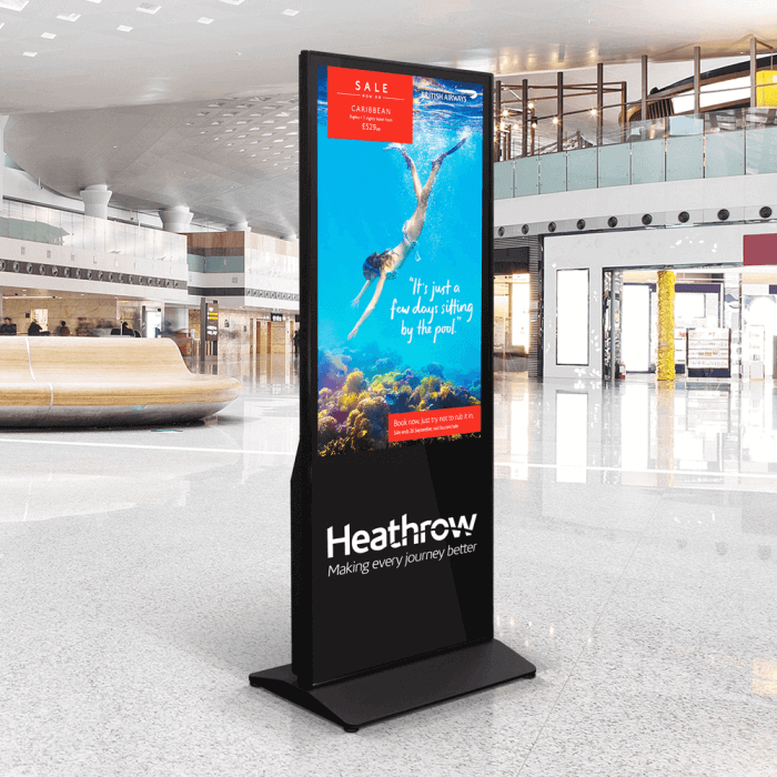 branded digital display totem heathrow airport