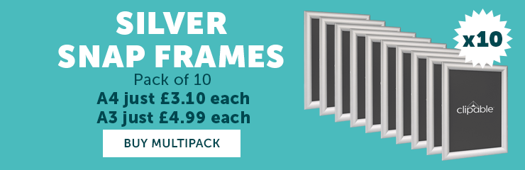 multipack of 10 silver snap frames